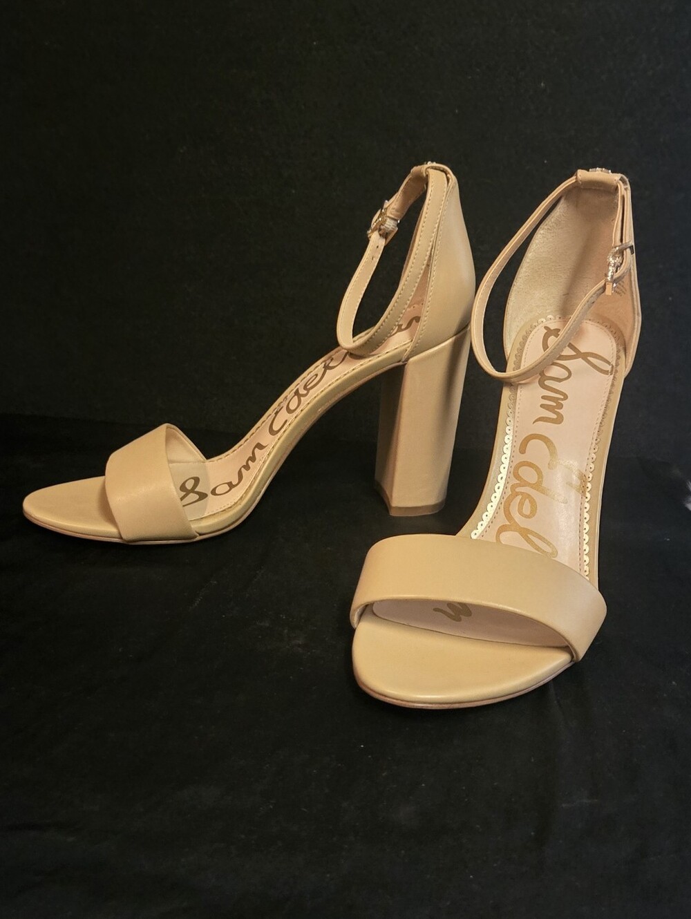 Sam Edelman Yaro Beige Ankle-Strap Block Heel Sandals